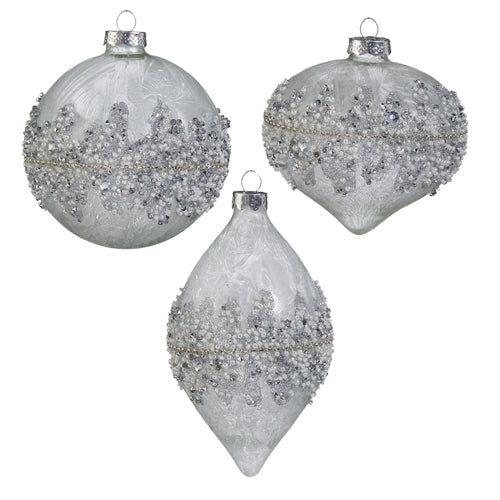 Raz Exclusive 4" Beaded Silver Glass Christmas Ornament