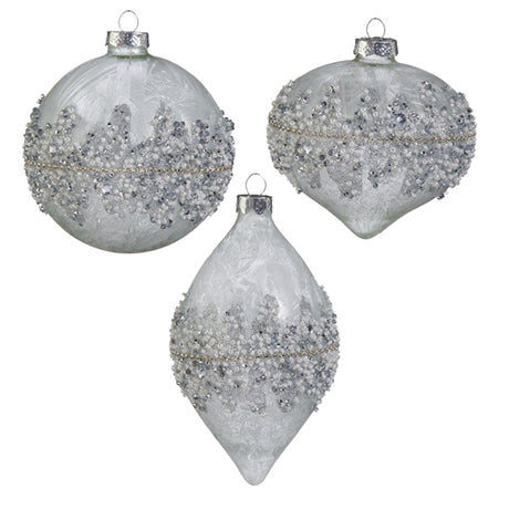 Raz Exclusive 4" Beaded Silver Glass Christmas Ornament