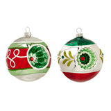 RAZ Imports 4" Red Green White Reflector Ball Ornament Set of 2