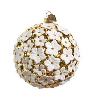 Raz Eric Cortina 4" White Gold Blossom Ball Ornament 4453155-R93