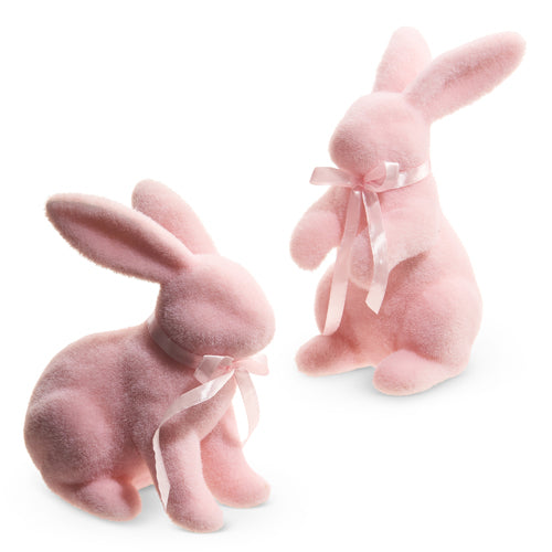 Raz Easter 8.75" Pastel Pink Flocked Bunnies 4453333