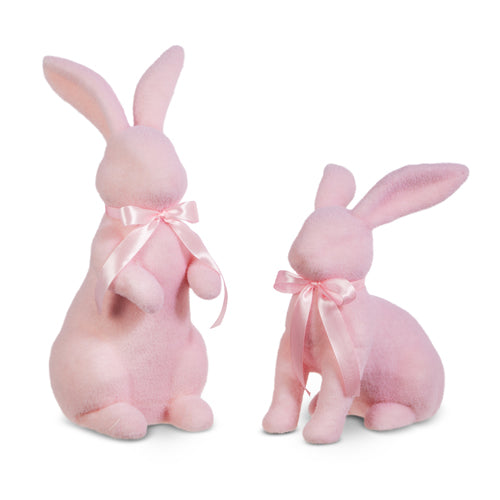 Raz Easter 15.25" Pastel Pink Flocked Bunny Set 4453349