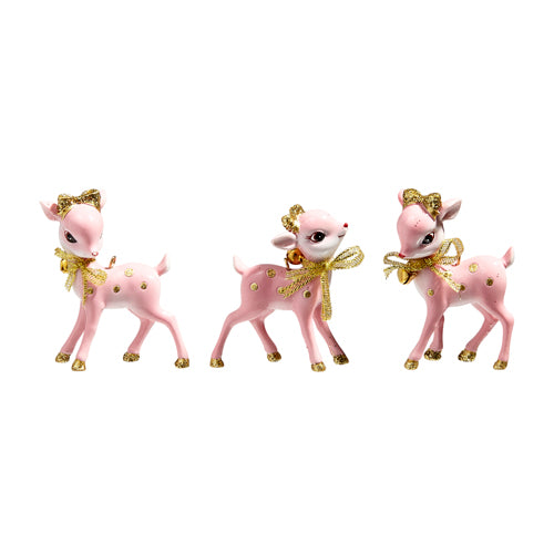 Raz Imports 3" Pink Retro Deer Ornament Set of 3