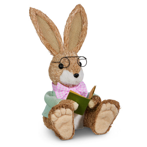 Raz Easter 11.75" Sisal Easter Reading Bunny with Glasses 4503475