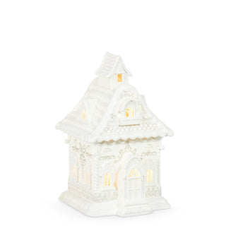 PRE-ORDER Raz 13.5" Lighted White House with Pearls 4510445