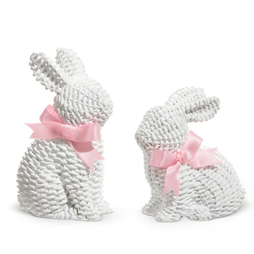 Raz Easter 5.25" White Woven Bunnies with Bows 4511174