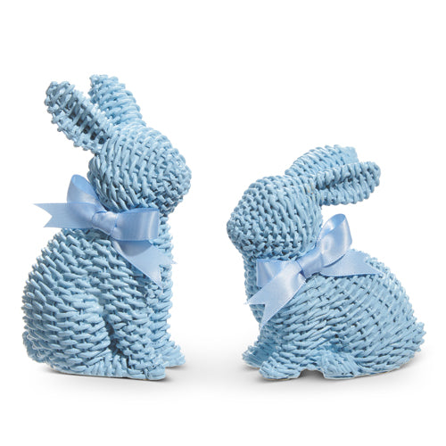 PRE-ORDER-Raz Easter 5.25" Blue Woven Bunnies with Bows 4511337