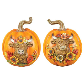 Pre-Order 4.5"  Harvest Highland Cow Pumpkin Set 45121