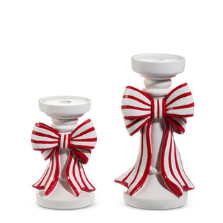 PRE-ORDER 10" Peppermint Red White Striped Bow Candle Holder Set 4512233