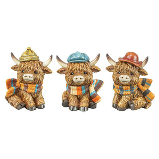Pre-Order 3.25 Autumn Fall Highland Cow Set with Hats & Scarf Tabletop 45123