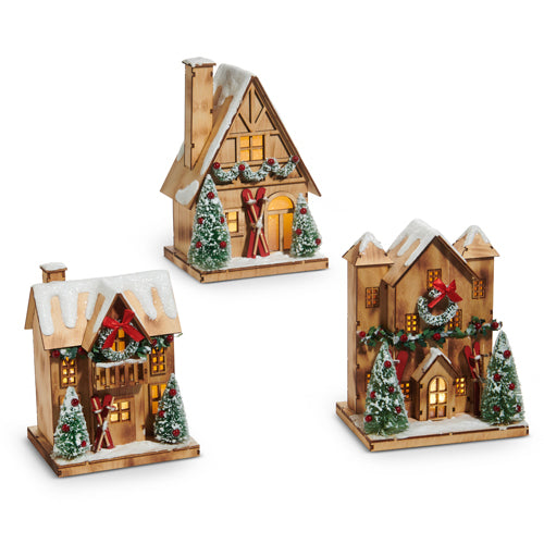 PRE-ORDER Raz 5" Lighted Lodge Paper House Ornament Set 4512525