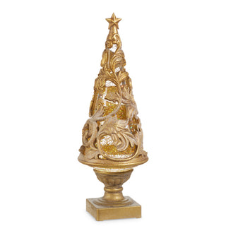 PRE-ORDER 14" Lighted Scrollwork Gold Overlay Swirling Glitter Tree 4519255
