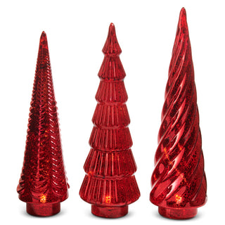 PRE-ORDER Lighted Glass Red Tabletop Trees Set 4523029