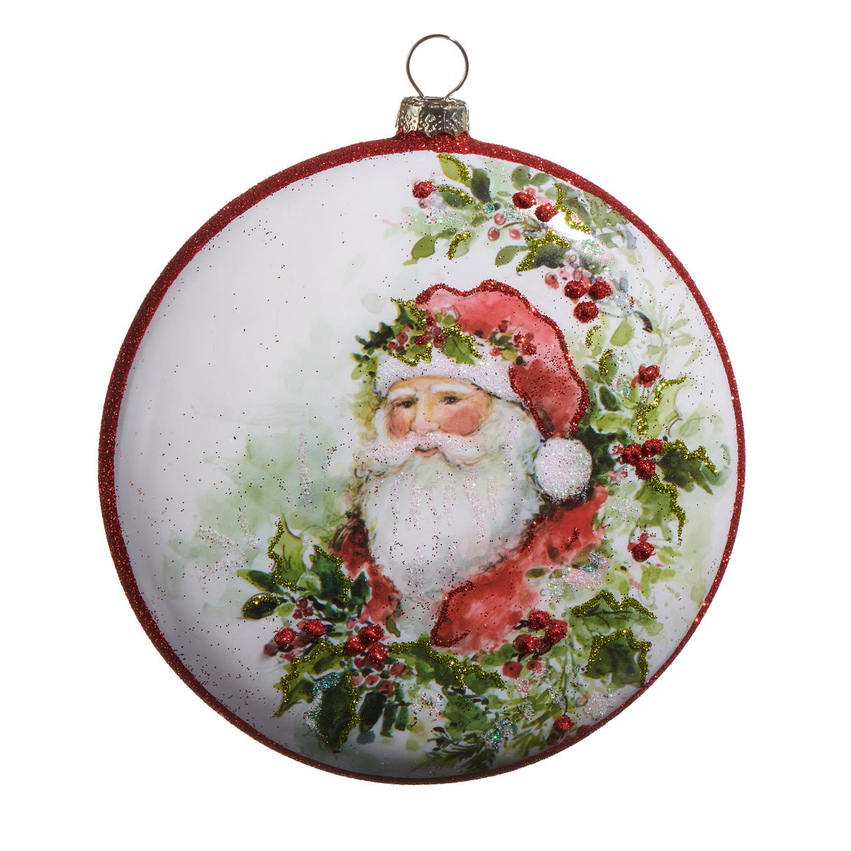 Pre-Order Raz Christmas 5" Watercolor Holiday Santa Disk Ornament 4524629