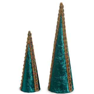 PRE-ORDER 18" Green Velvet Jeweled Cone Trees Set 4527385