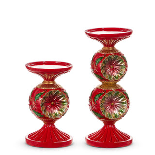 PRE-ORDER Raz 10" Vintage Reflector Red and Green Candle Holders 4530526