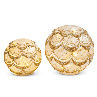 Pre-Order 8" Lighted White and Gold Pearl Orbs 4533309
