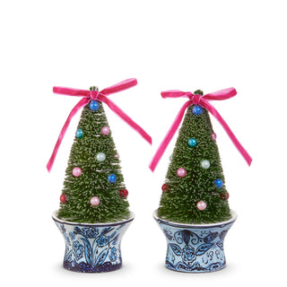 Pre-Order 6" Bottle Brush Trees in Chinoiserie Pot Ornament Set 4546021