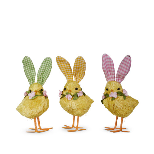 Raz 7" Easter Yellow Chick With Gingham Bunny Ears 4553317