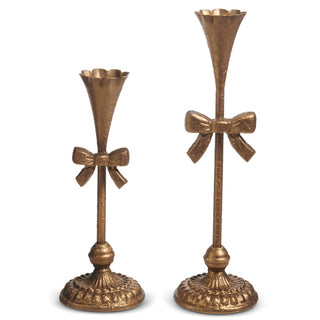 PRE-ORDER 13" Gold Iron Bow Candlesticks Candle Holders 4559172