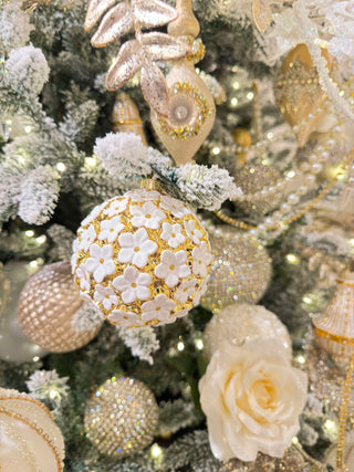 Raz Eric Cortina 4" White Gold Blossom Ball Ornament 4453155-R93