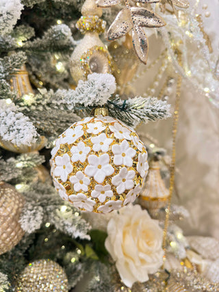 Raz Eric Cortina 4" White Gold Blossom Ball Ornament 4453155-R93