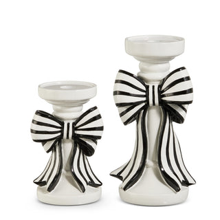 Pre-Order Black and White Stripe Bow Candle Holders 4612141