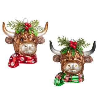 Pre-Order Highland Cow Head with Holly berries Ornament Set 4624982