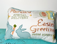 Cottontail Lane embroidered Easter Greetings Postcard Throw Pillow