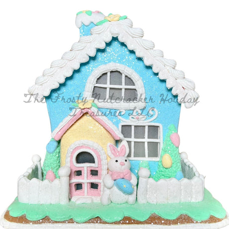 Easter Gingerbread House Light Up Bunny Rabbit Pastel BlueTabletop 36E37