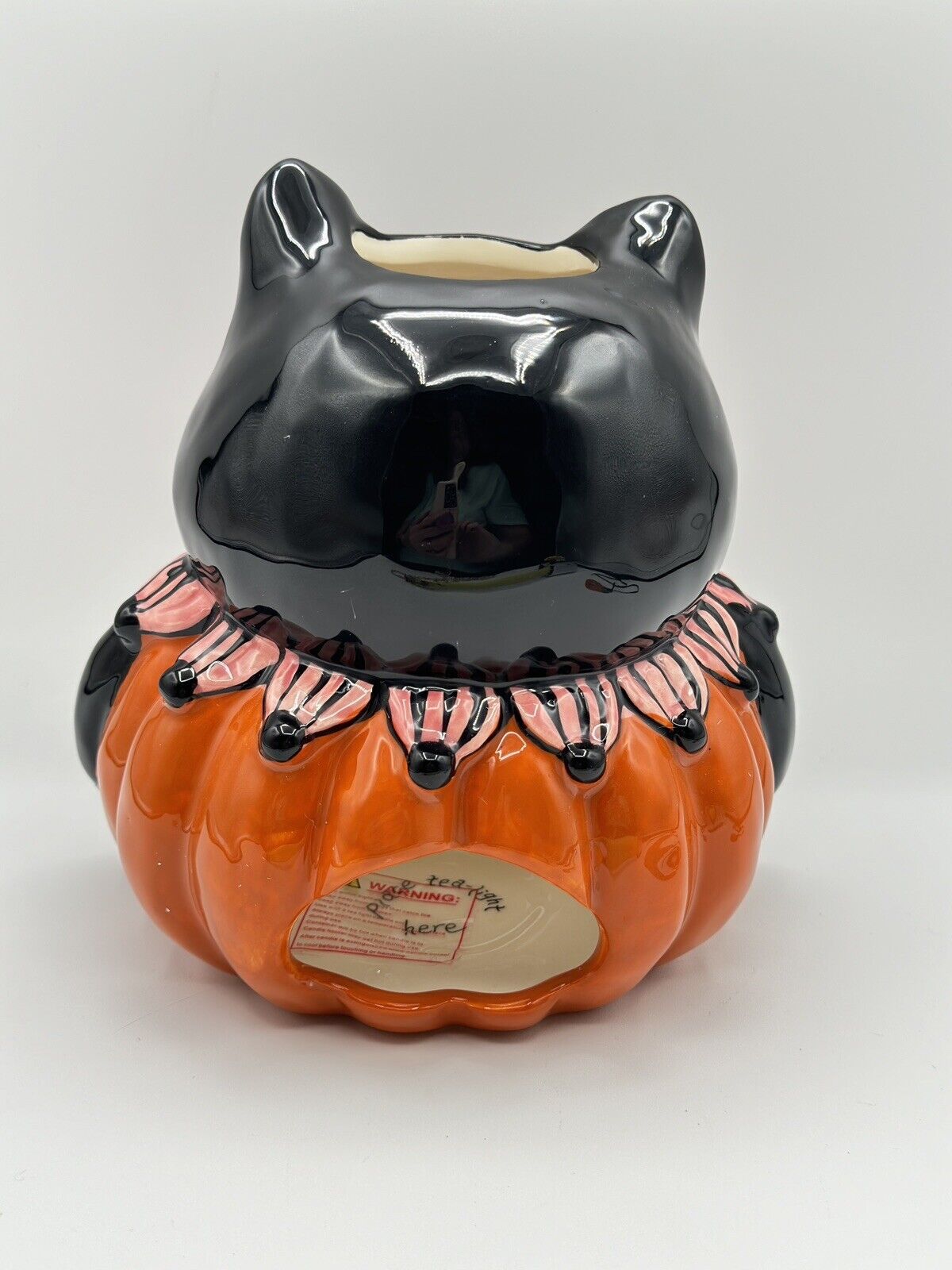 Blue Sky Clayworks Halloween Tea Light Holder Cat Pumpkin Candle House NWT