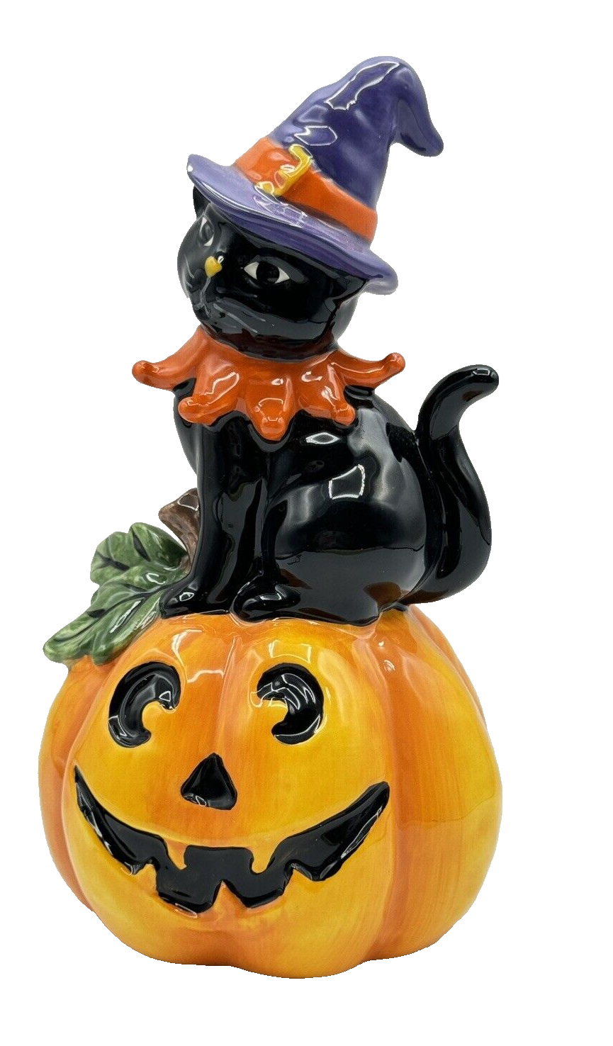 Blue Sky Clayworks Black Kitty Cat Witch On Jack O Lantern By Heather Goldminc