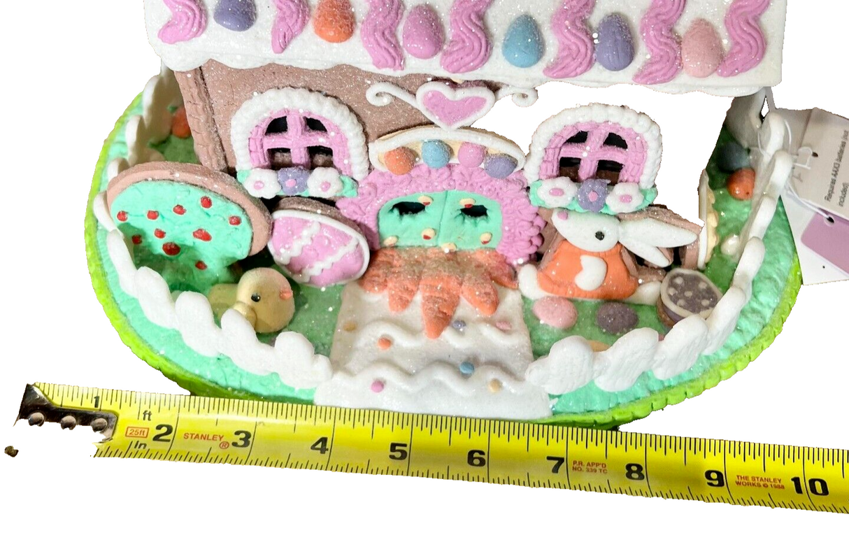 Easter Gingerbread House Light Up Bunny Rabbit Pastel Brown Tabletop 35E35