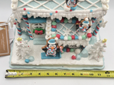 Cupcakes&Cashmere Christmas LightUp Pastel Blue Gingerbread House W/Penguins 14”