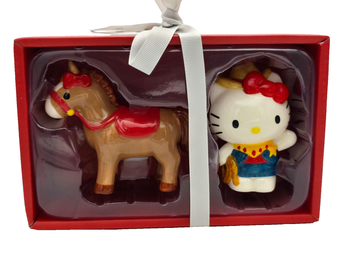 Hello Kitty Horse Cowgirl Western Salt & Pepper Shakers Blue Sky Clayworks NEW