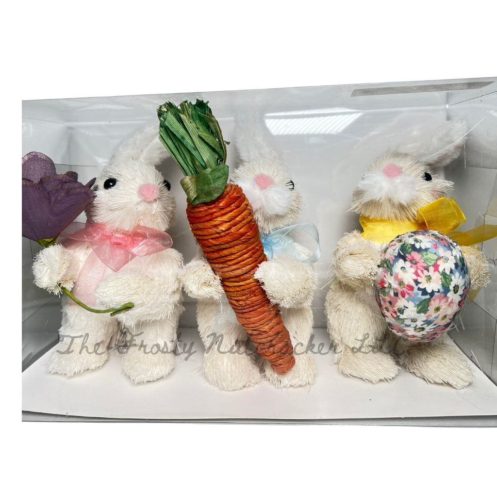 Bella Lux White Sisal Straw Bunny Rabbit Figure Set of 3 Easter Spring ...