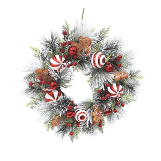 Christmas Gingerbread Artificial Wreath 20" Un-Lit Flocked Green WRT0500