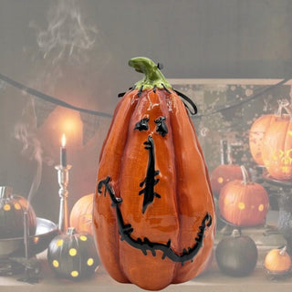 Halloween Ceramic Pumpkin with Candy Corn Figurine