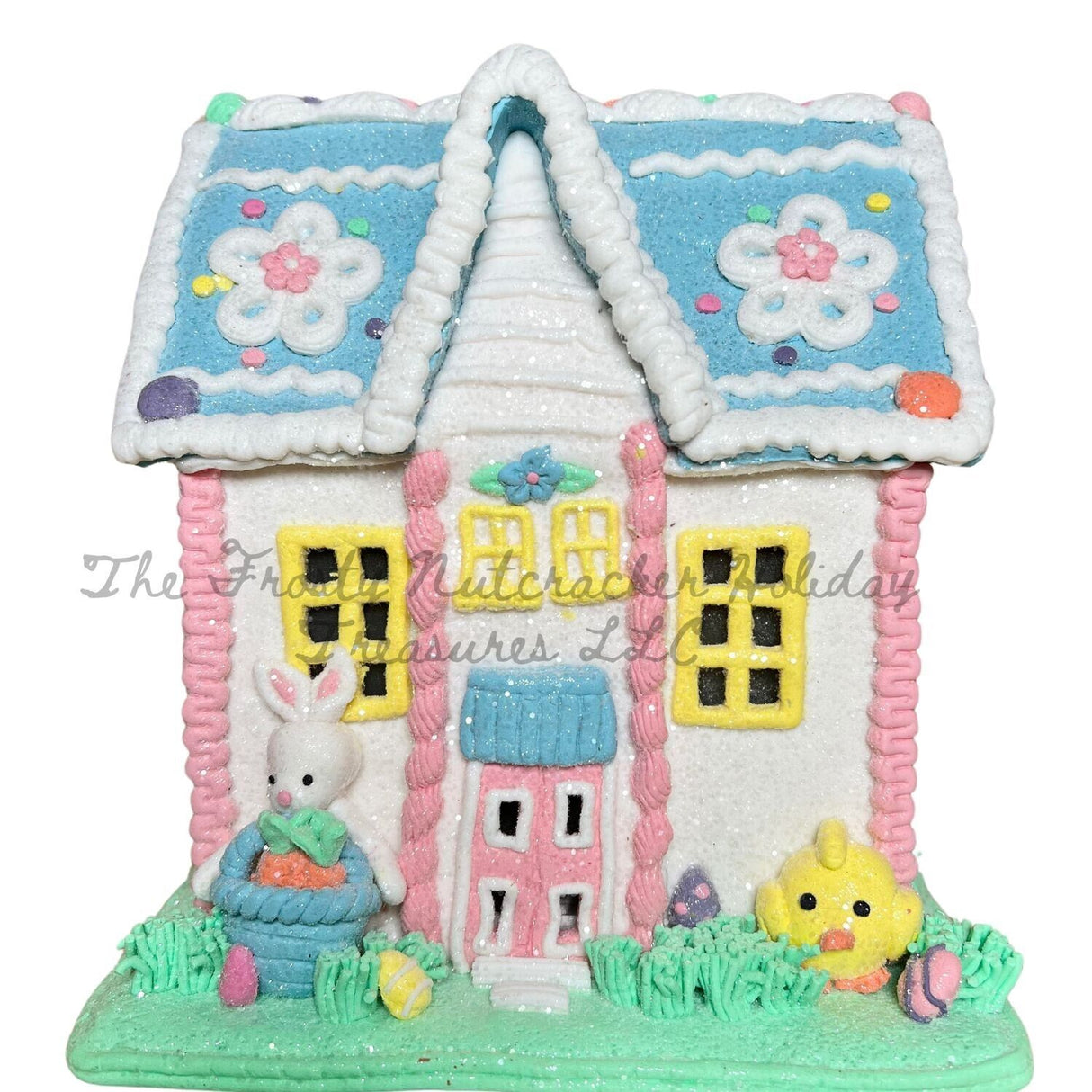 Easter Gingerbread House Light Up Bunny Rabbit white Tabletop Decor 8 in 28E36