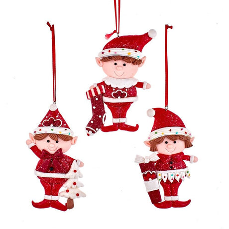 Kurt Adler Red & White Gingerbread Elf Ornaments Set Christmas Ornament K22