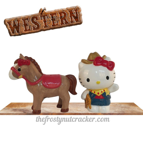 Hello Kitty Horse Cowgirl Western Salt & Pepper Shakers Blue Sky Clayworks NEW