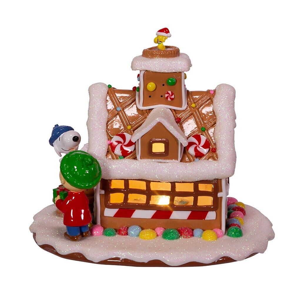 Kurt Adler Peanuts LED Lighted Gingerbread House Snoopy Charlie Brown