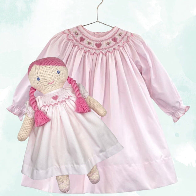 Petit Ami Pink Heart Bishop Smocked Dress & Doll  2T 3T 4T