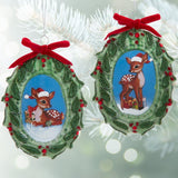 Kurt Adler Glass Deer Disc Ornaments Santa Hat Retro Deer