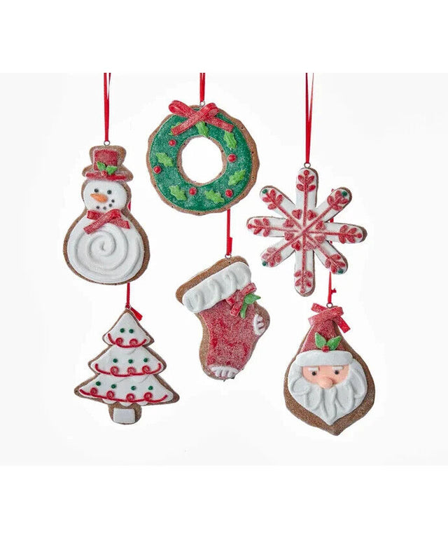 Kurt Adler Gingerbread Frosted Sugar Christmas Cookie Ornaments Set of 5 K30