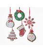 Kurt Adler Gingerbread Frosted Sugar Christmas Cookie Ornaments Set of 5 K30