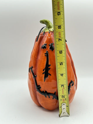 Halloween Ceramic Pumpkin with Candy Corn Figurine