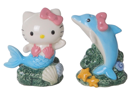 NWT Hello Kitty Blue Sky Ceramic Mermaid & Dolphin Summer Salt & Pepper Shakers