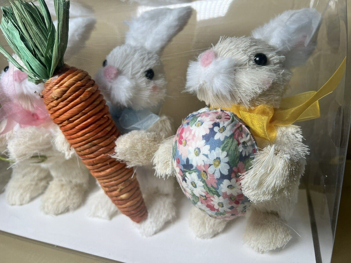 Bella Lux White Sisal Straw Bunny Rabbit Figure Set of 3 Easter Spring Decor E21