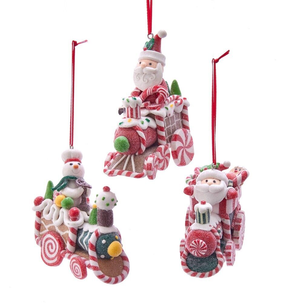 Kurt Adler Set of 3 Gingerbread Santa, Snowman and Train Ornaments  K24